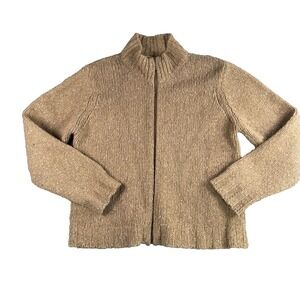 Talbots Sweater Womens L Brown Wool Silk Blend Full Zip Cozy Cabin Skiing Italy
